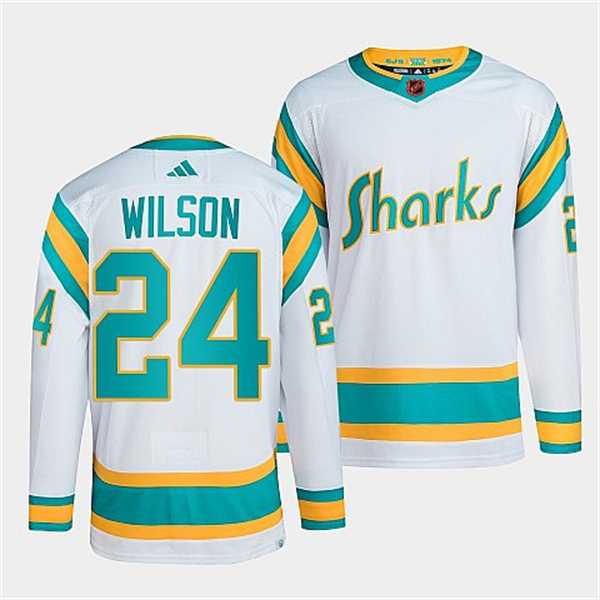 Men%27s San Jose Sharks #24 Doug Wilson White 2022 Reverse Retro Stitched Jersey Dzhi->san jose sharks->NHL Jersey